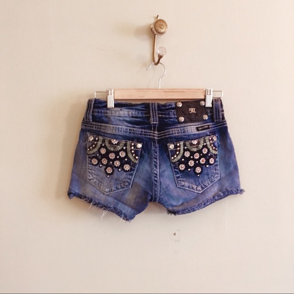 Miss Me Embellished Mini Shorts Bling Embroidery - Picture 4 of 7